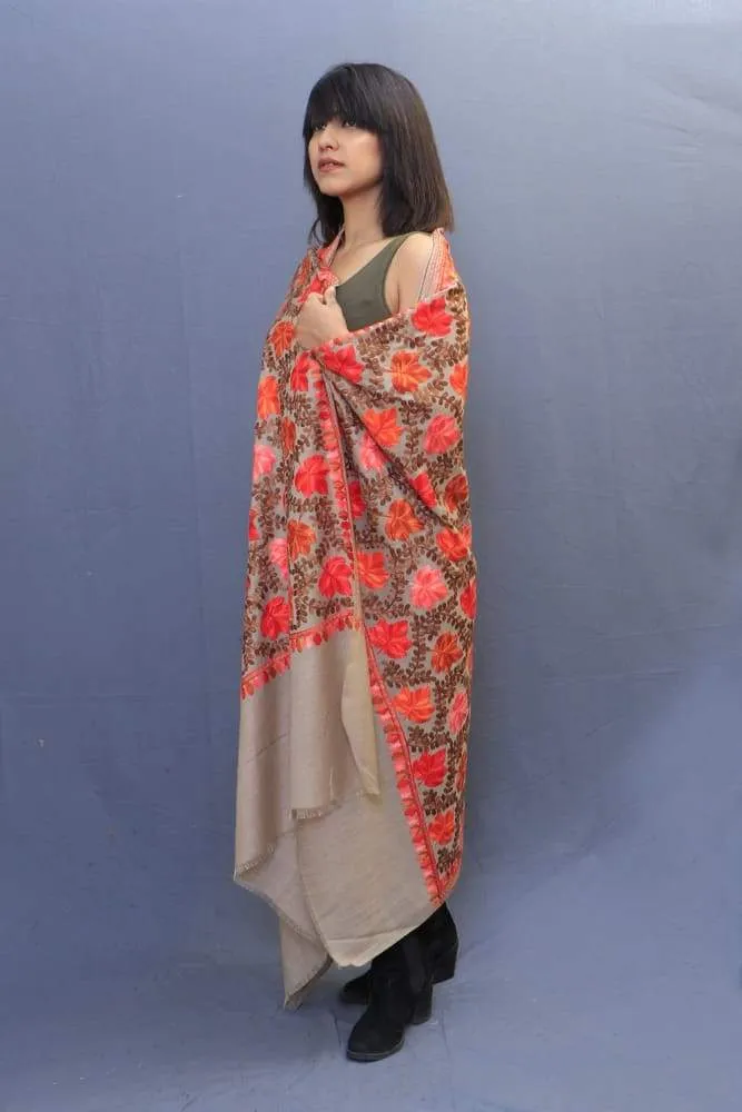 Beige Colour Base Beautiful Concept Of Chinaar All Over Jaal Looks Amazing On The Wearer.