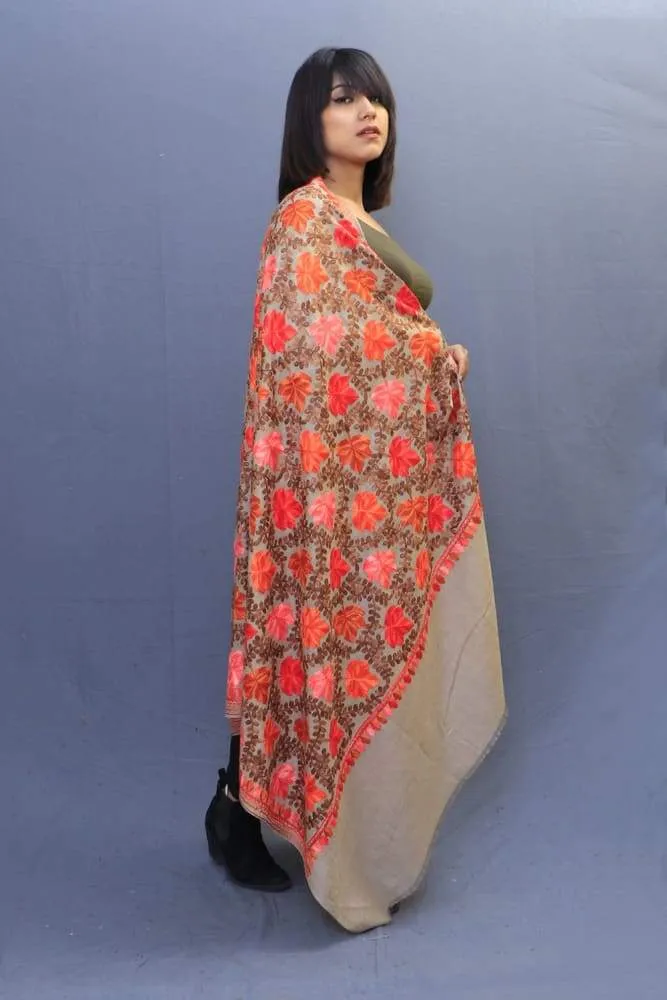 Beige Colour Base Beautiful Concept Of Chinaar All Over Jaal Looks Amazing On The Wearer.