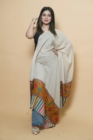 Beige Colour Kani Shawl With Kani Style Bold And Dense Border Gives Rich And beautiful Look.