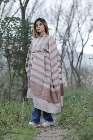 Beige Colour Shawl With Flower Pattern Style Bold And Dense Border Gives Rich And beautiful Look.