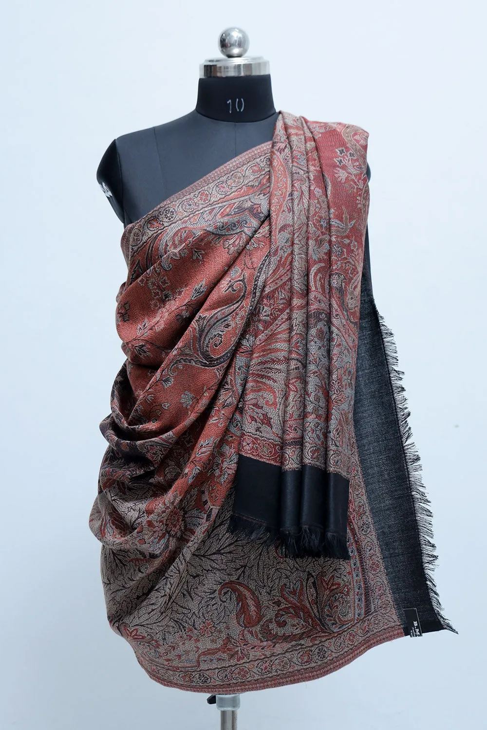 Black Colour Jamawar Shawl With Highly Defined Borders And All Over Motifs Look Elegant.