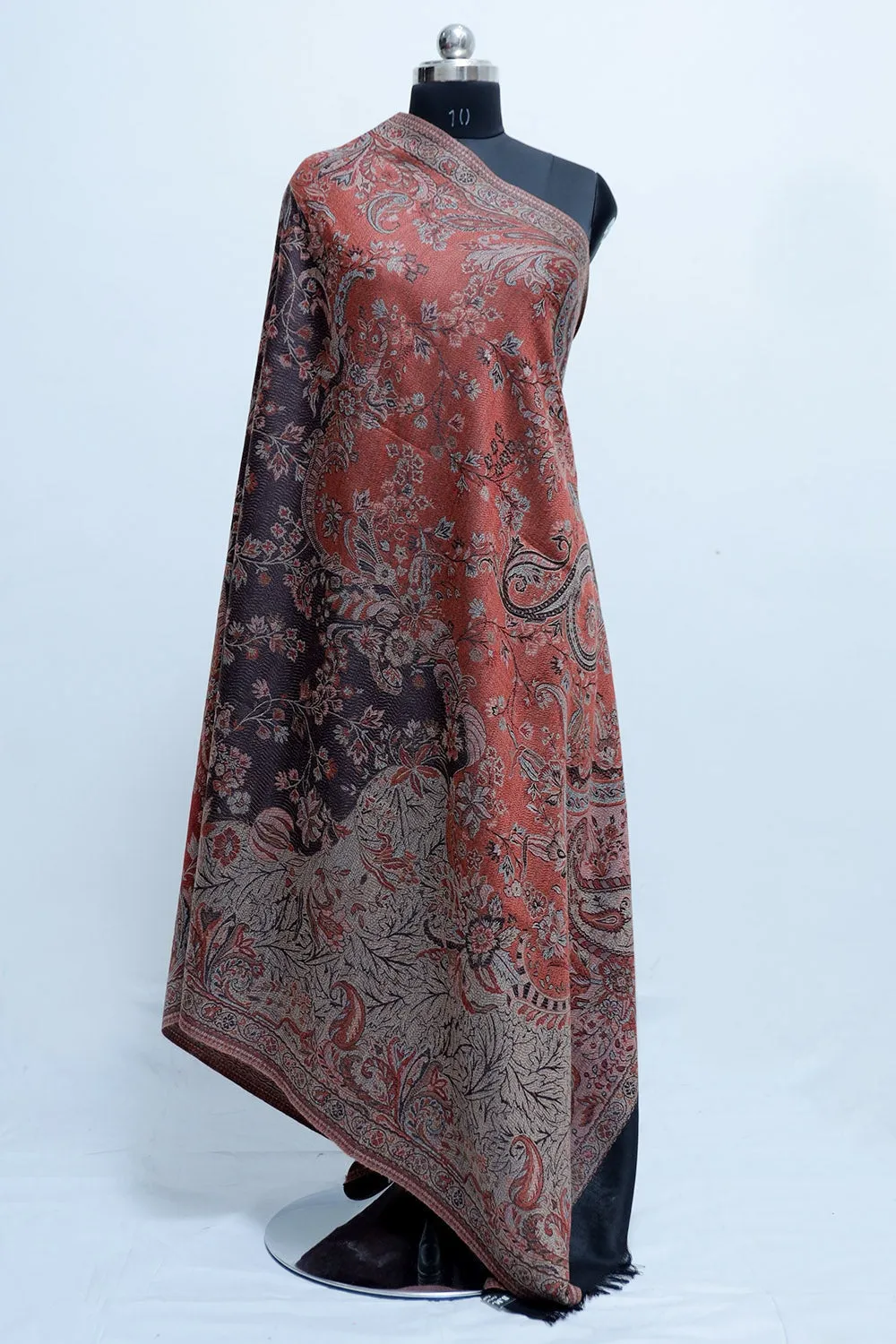 Black Colour Jamawar Shawl With Highly Defined Borders And All Over Motifs Look Elegant.