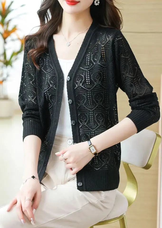 Bohemian Black V Neck Solid Ice Size Knit Cardigans Summer LY8116