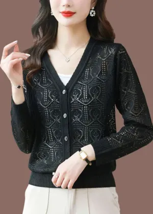 Bohemian Black V Neck Solid Ice Size Knit Cardigans Summer LY8116