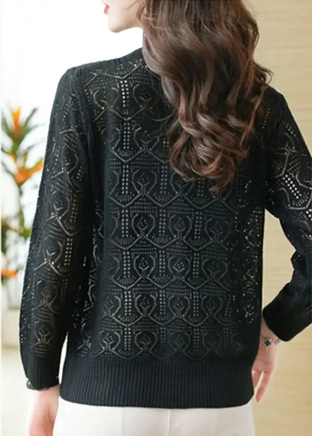 Bohemian Black V Neck Solid Ice Size Knit Cardigans Summer LY8116