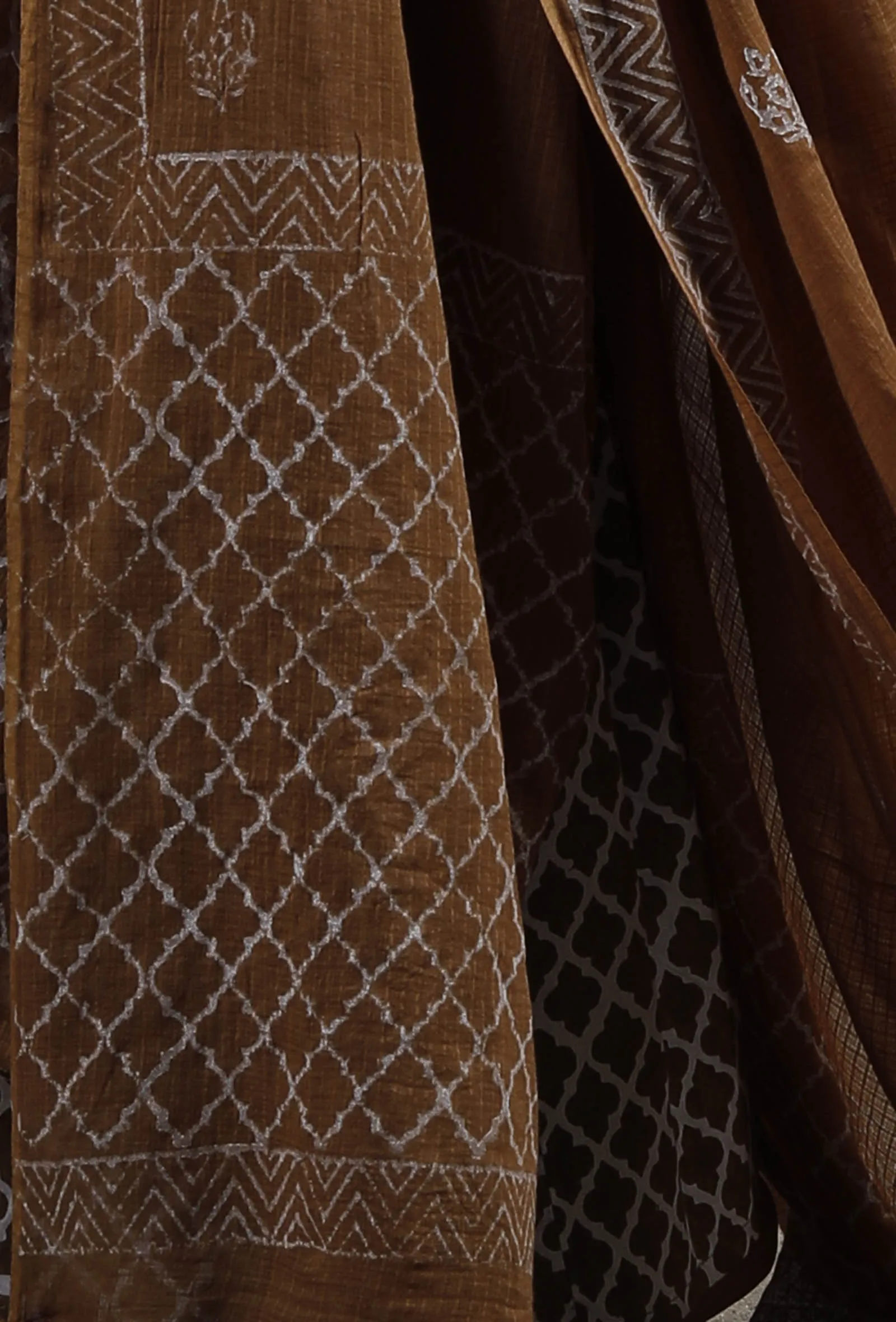 Brown Block Printed Dupatta
