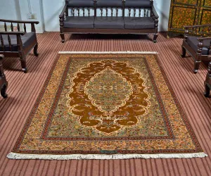 Brown Kirman Kashan Silk Carpet