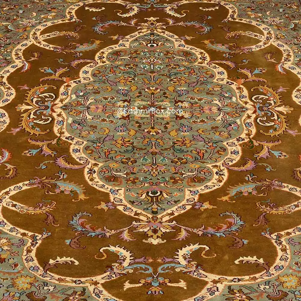 Brown Kirman Kashan Silk Carpet