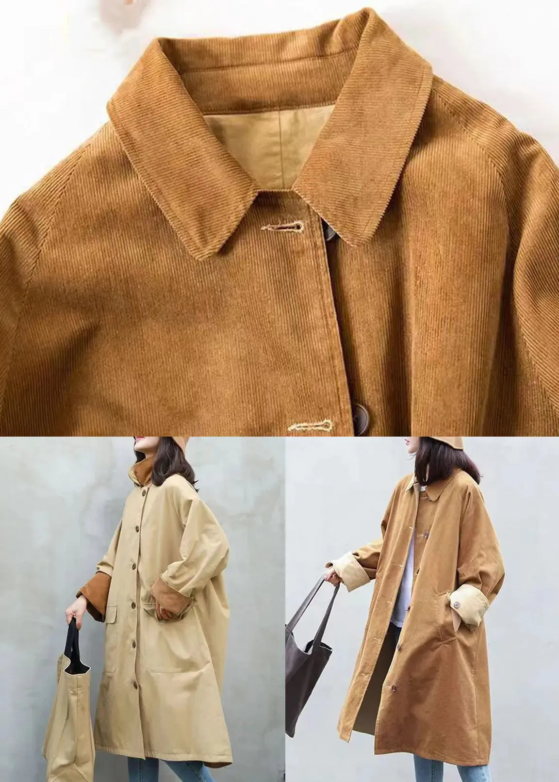 Button Pockets Corduroy Coats Fall