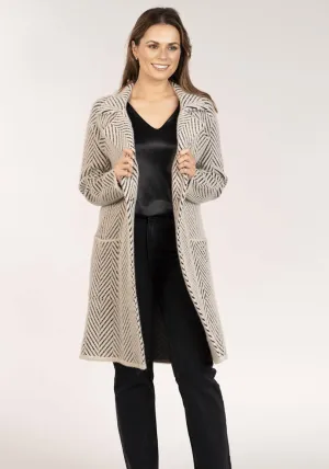Chevron  Knitted Coat - Black & Cream