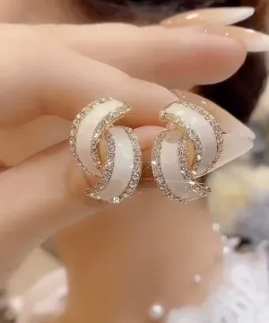 Chic White Sterling Silver Zircon Geometric Double C Hoop Earrings Chic White Sterling Silver Zircon Geometric Double C Hoop Earrings