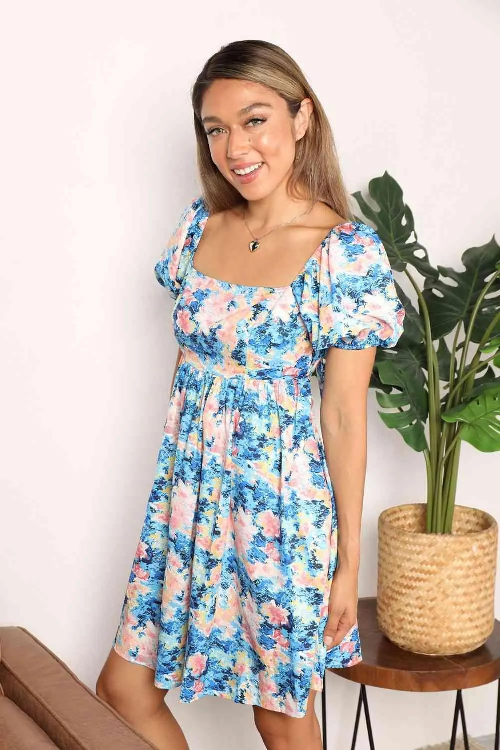 Dainty Chic Floral Puff Sleeve Mini Dress