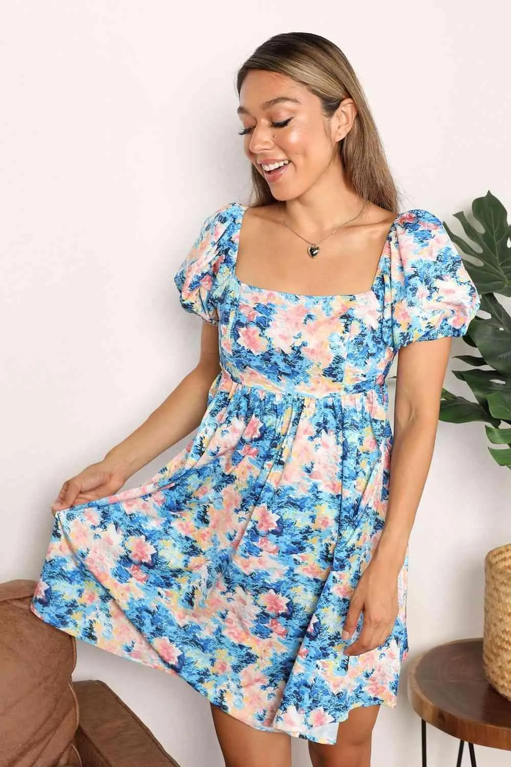 Dainty Chic Floral Puff Sleeve Mini Dress