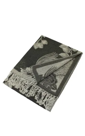 DB022 Rose Floral Pashmina Reversible Scarf Shawls