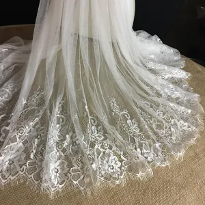 Eyelash Lace Chantilly Fabric Light Weight Graceful French Double Boarder, 60" Wide, Garments Bridal Veils Communion Christening Baptism Costume ⭐