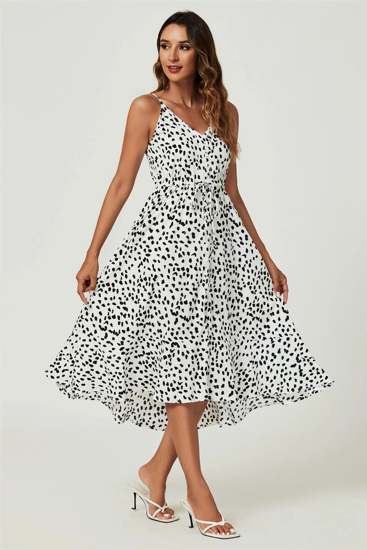 FS Collection Button Front Cami White Leopard Dress