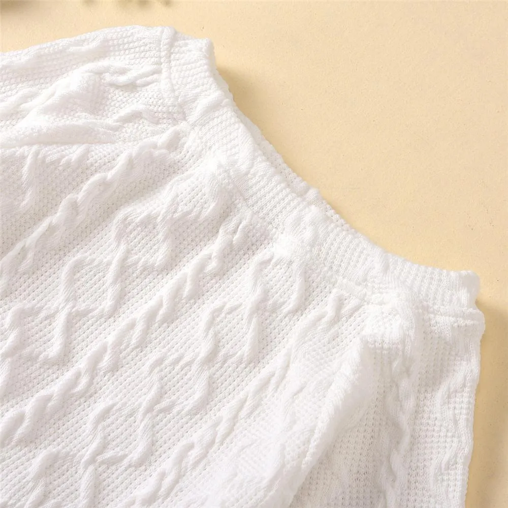 Girls Solid Color Twist Crew Neck Sweaters & PU Skirt Wholesale Girls
