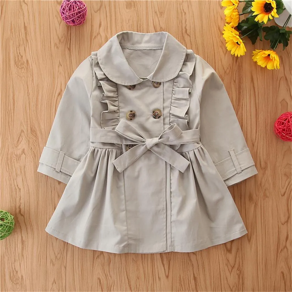 Girls Solid Long Sleeve Ruffle Casual Coats Wholesale