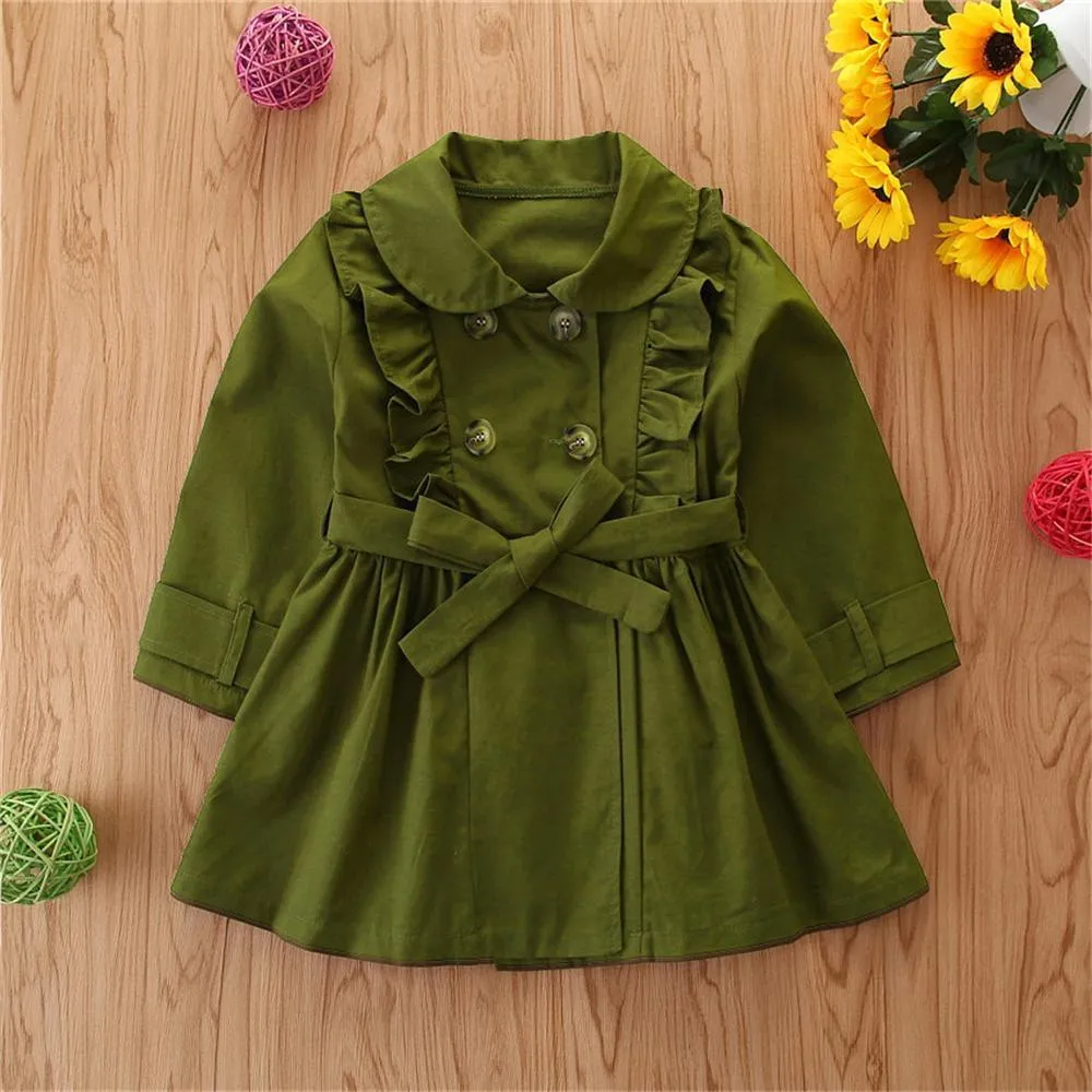 Girls Solid Long Sleeve Ruffle Casual Coats Wholesale