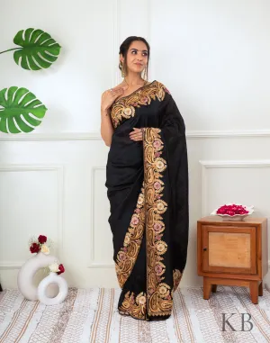 Gold Aari Border Black Silk Saree