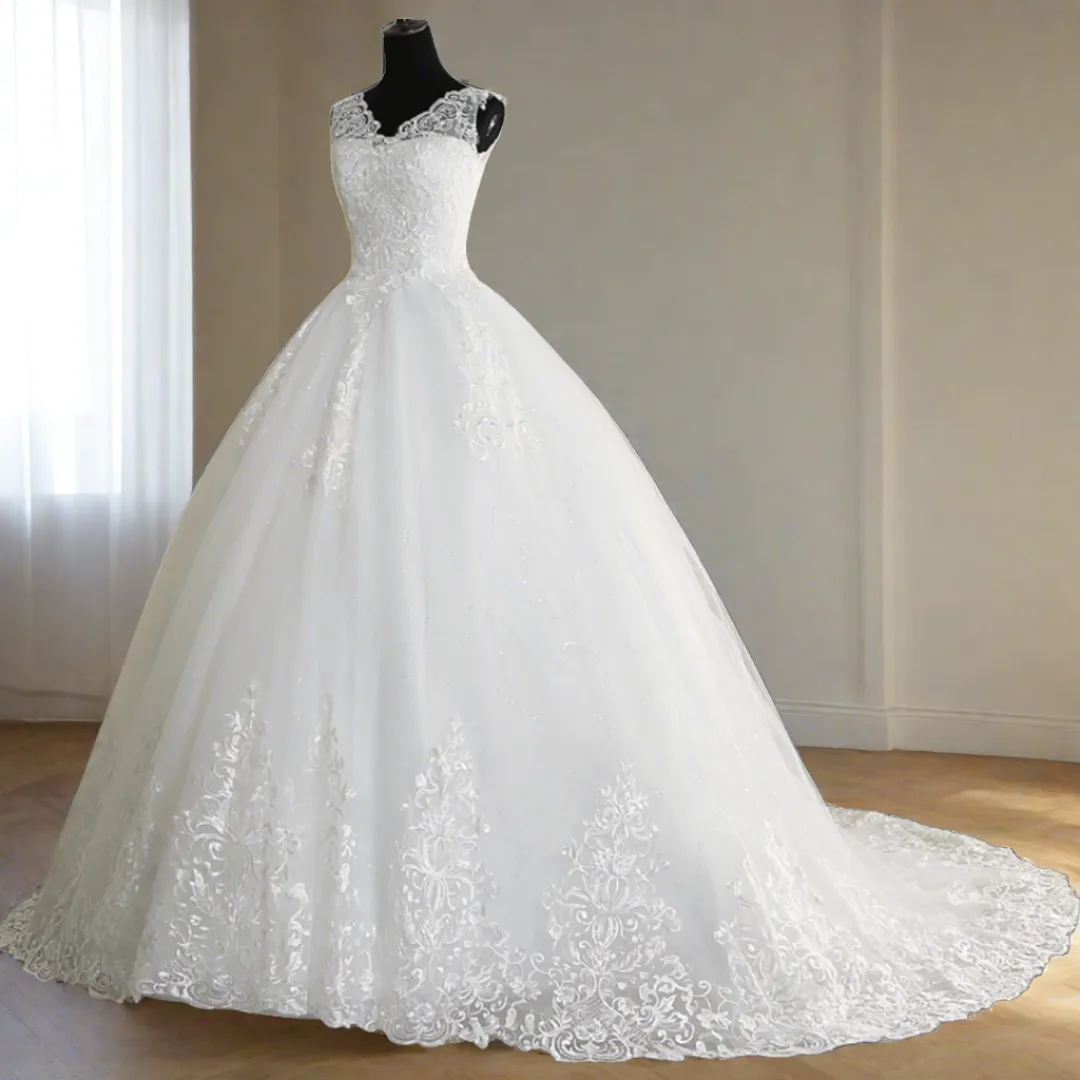 GownLink White Train Wedding Gown  GLVLQD09T