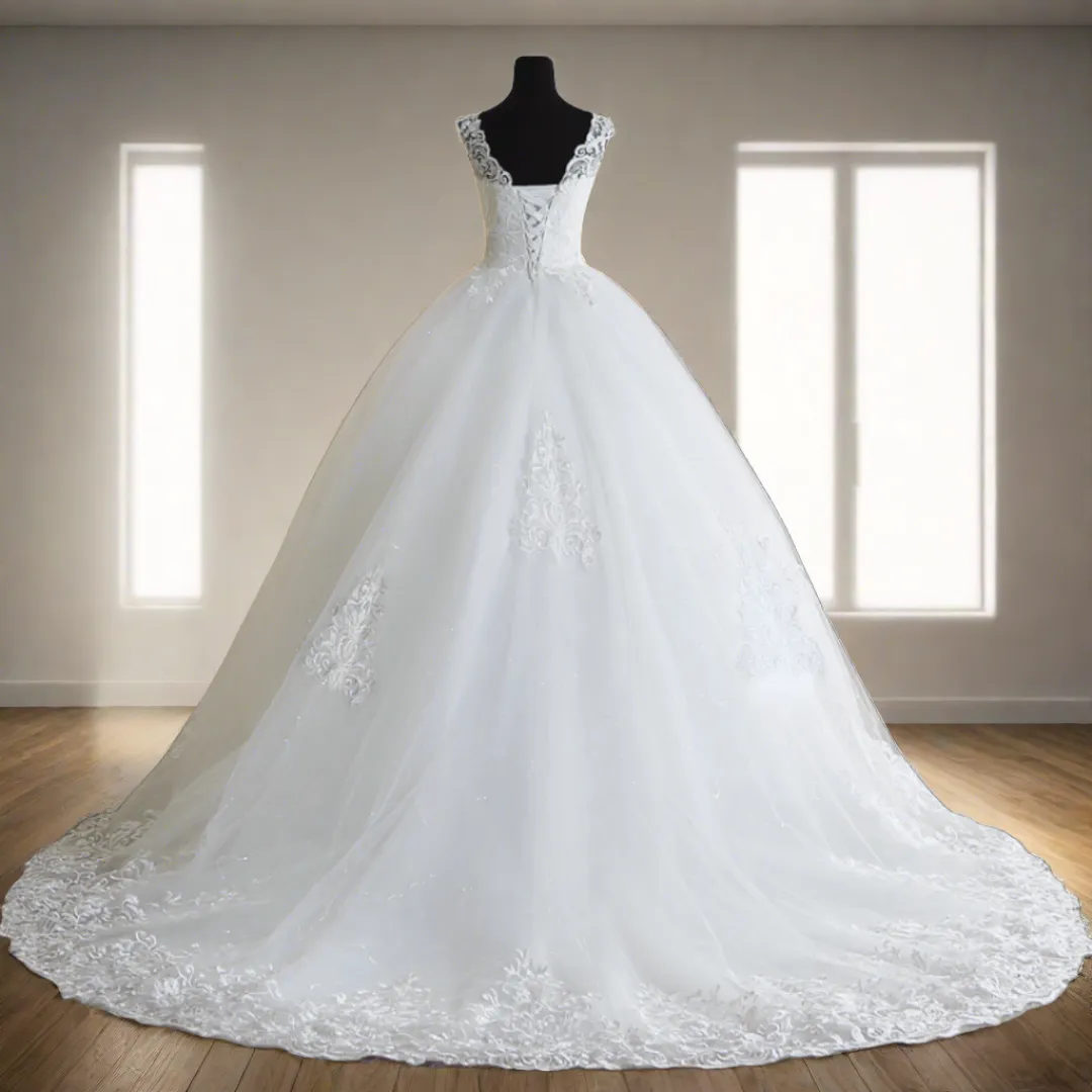 GownLink White Train Wedding Gown  GLVLQD09T