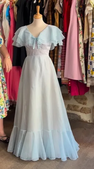 Graceful Light Blue A-Line Chiffon Long Party Dress Cute Birthday Dress, D247