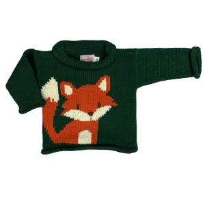 Hunter Green Fox Roll Neck Sweater