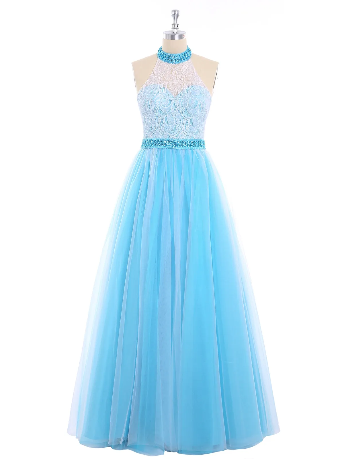 Illusion High Neck Lace and Tulle Dress-White Plus Size