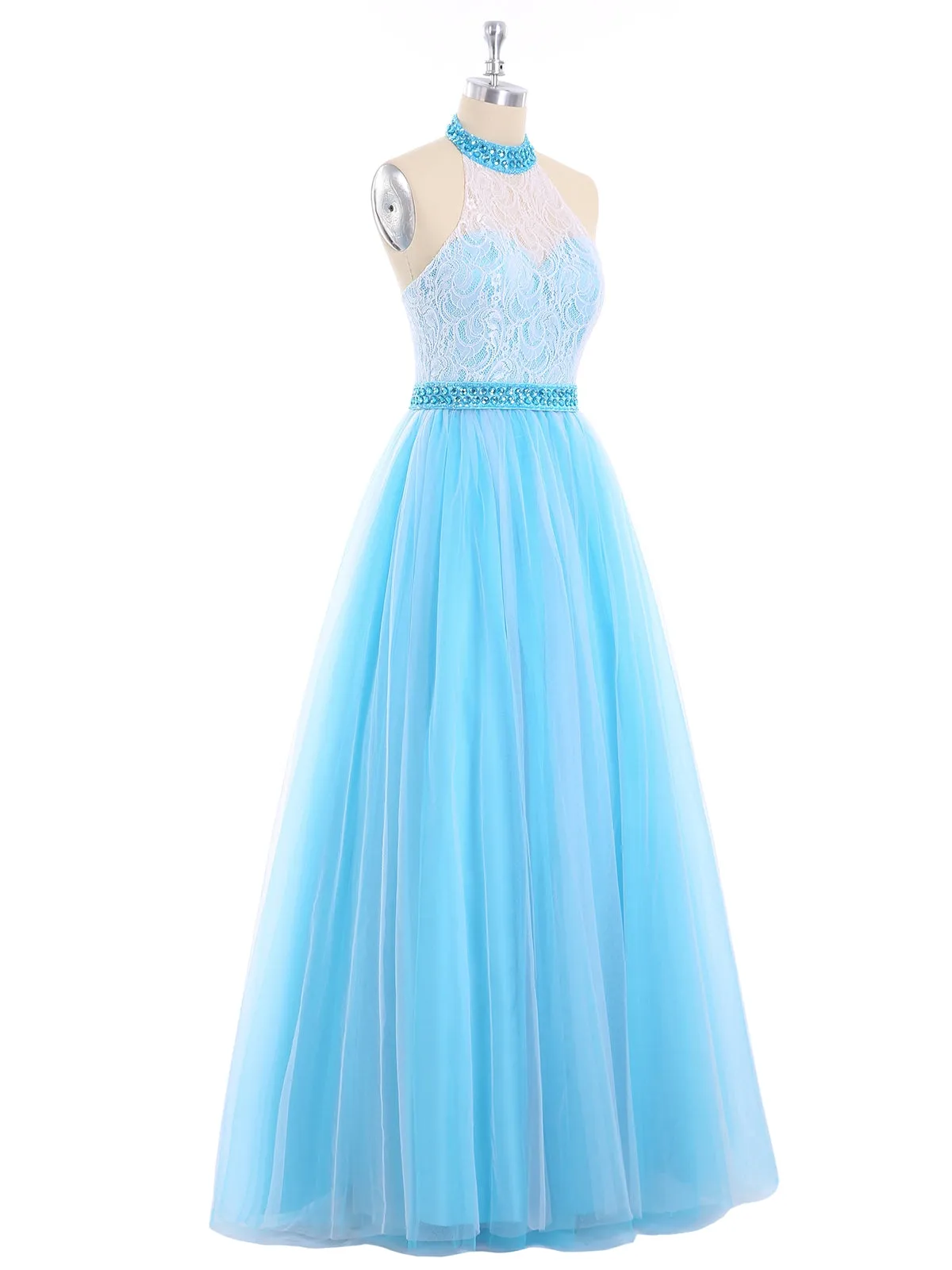 Illusion High Neck Lace and Tulle Dress-White Plus Size