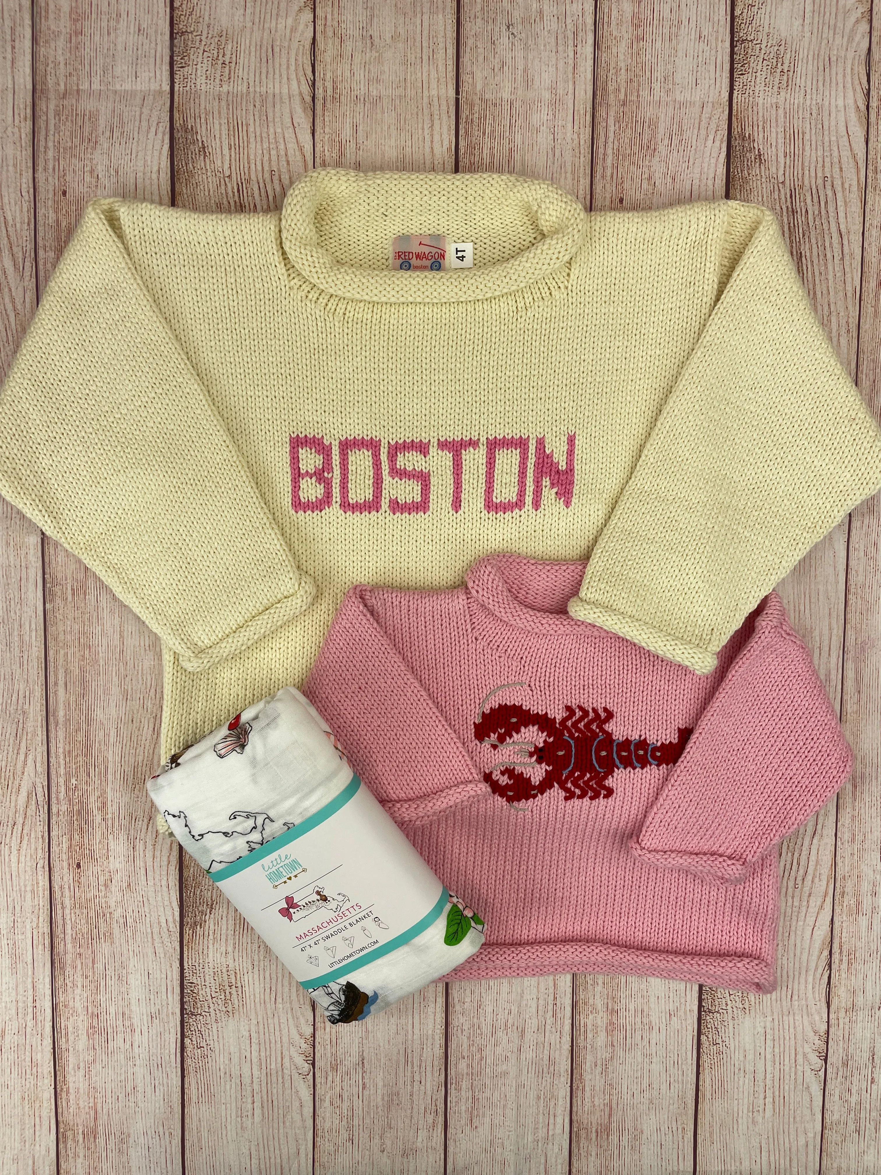 Ivory and Pink Boston Roll Neck Sweater