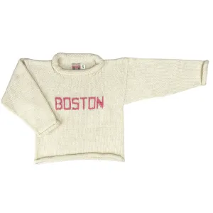 Ivory and Pink Boston Roll Neck Sweater
