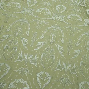 Ivory With White and Silver Abstract with Sequins Embroidered Tulle Fabric