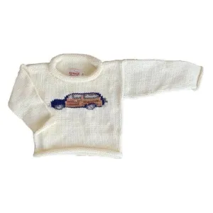 Ivory Woody Wagon/Navy Car Roll Neck Sweater