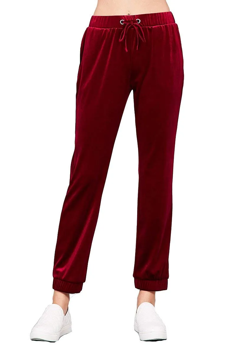 Khanomak Women's Waist Drawstring Casual Velvet Jogger Pants