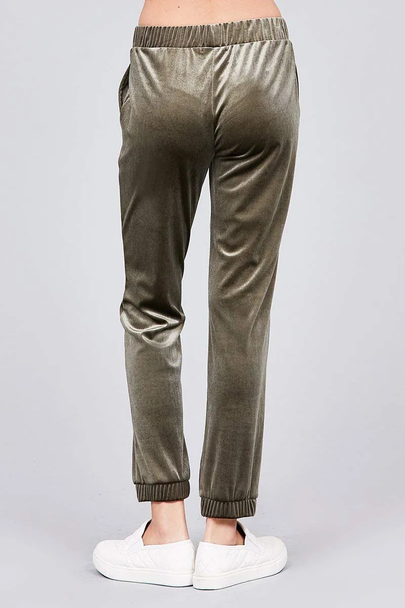 Khanomak Women's Waist Drawstring Casual Velvet Jogger Pants