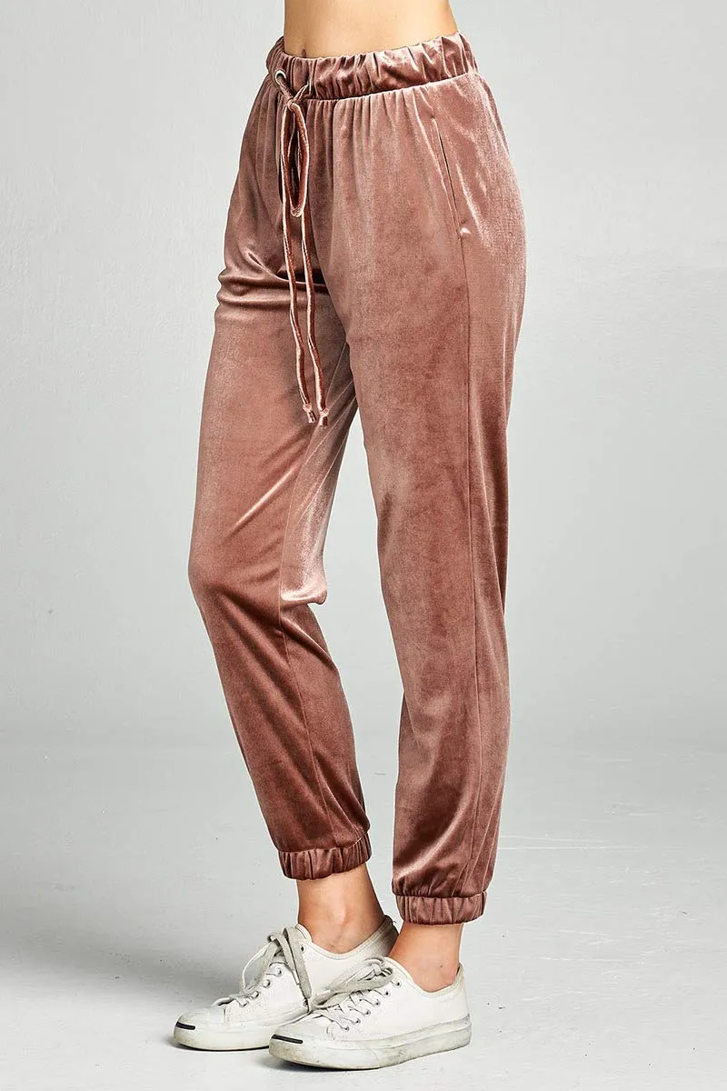 Khanomak Women's Waist Drawstring Casual Velvet Jogger Pants