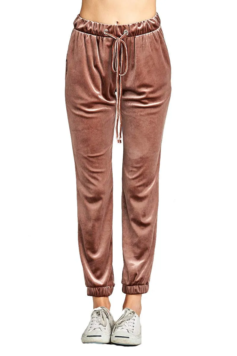 Khanomak Women's Waist Drawstring Casual Velvet Jogger Pants