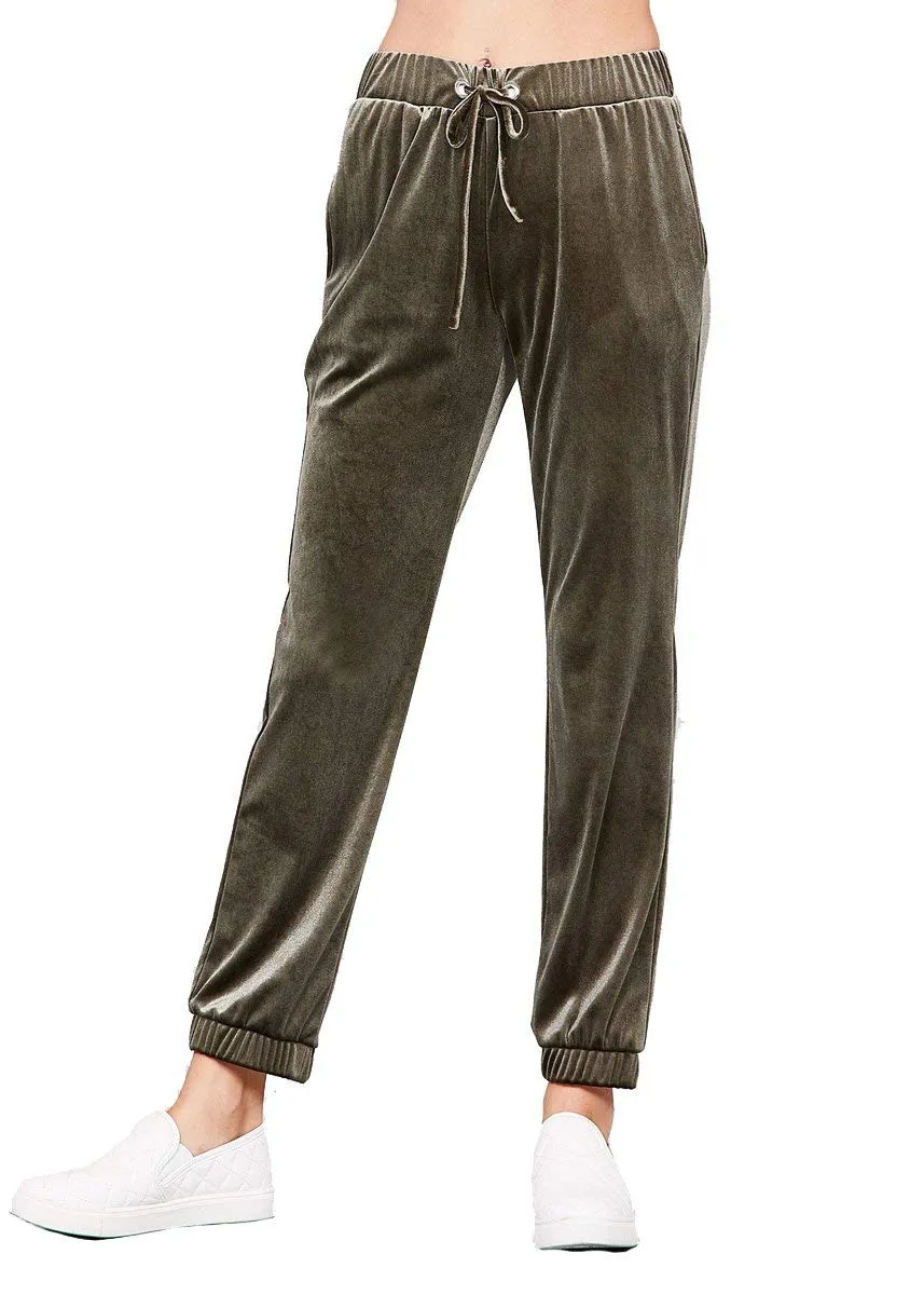 Khanomak Women's Waist Drawstring Casual Velvet Jogger Pants