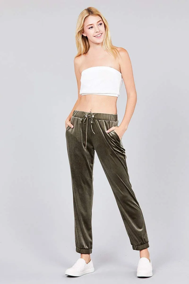 Khanomak Women's Waist Drawstring Casual Velvet Jogger Pants