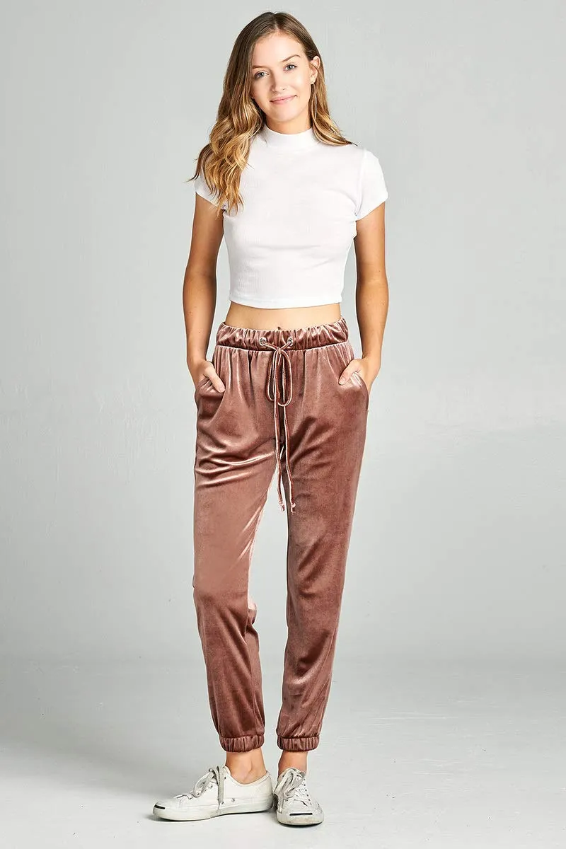 Khanomak Women's Waist Drawstring Casual Velvet Jogger Pants