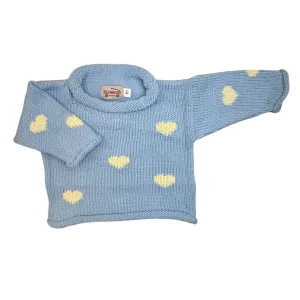 Light Blue and Ivory All Over Hearts Roll Neck Sweater