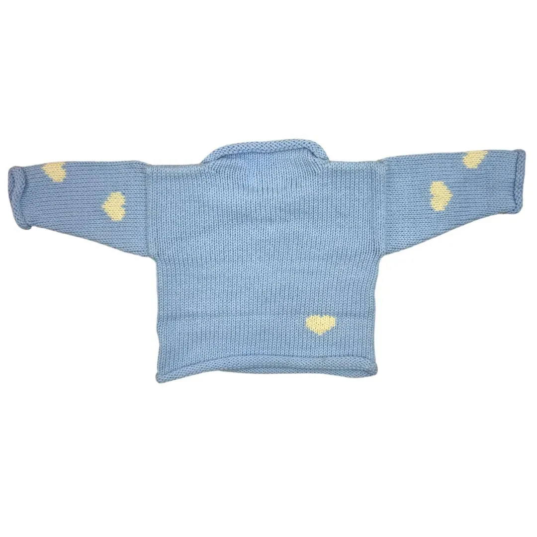 Light Blue and Ivory All Over Hearts Roll Neck Sweater