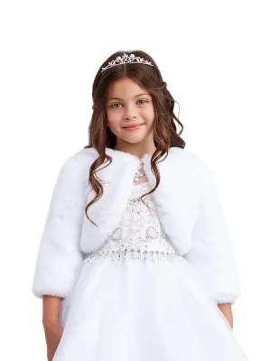 Little Girls White Stylish Faux Fur Bolero Jacket 2-6