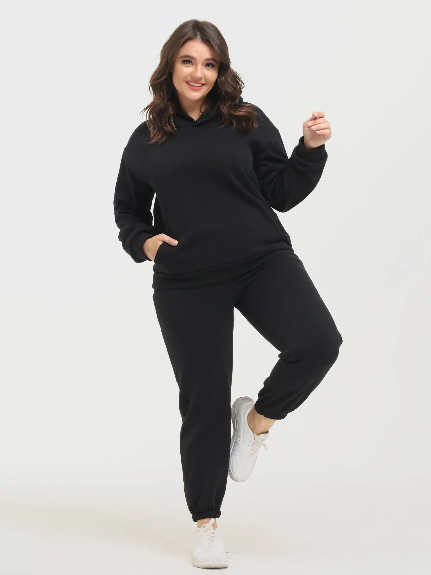 Midsize Casual Fashion Fleece Hoodie 2-Piece Set
