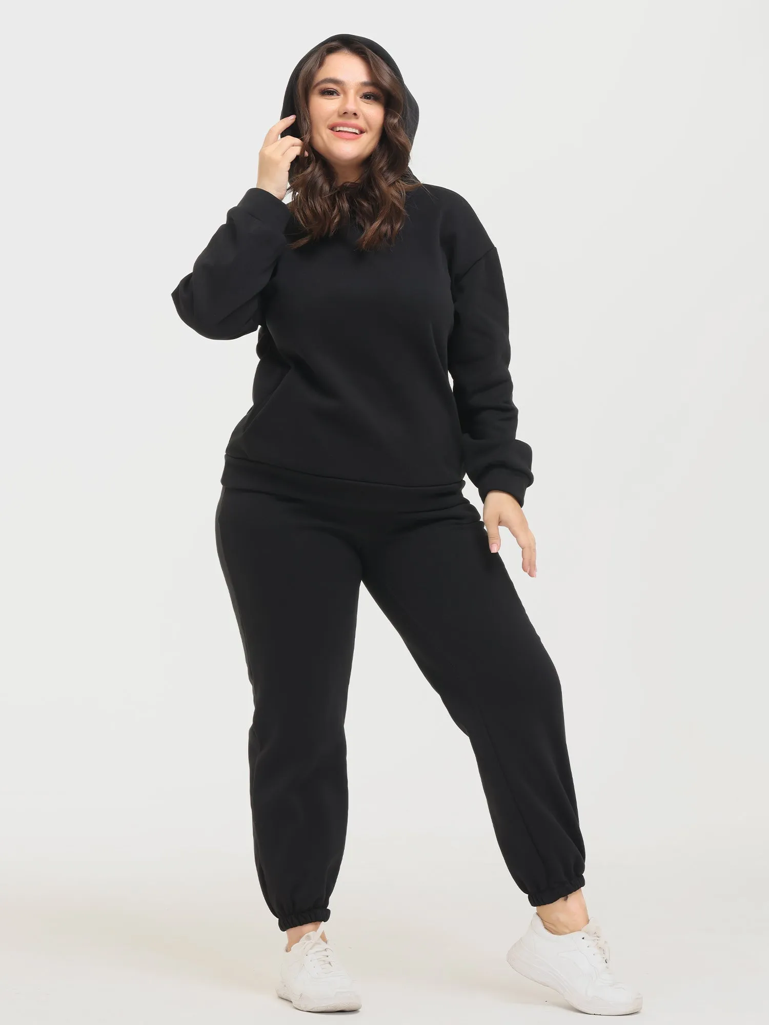 Midsize Casual Fashion Fleece Hoodie 2-Piece Set