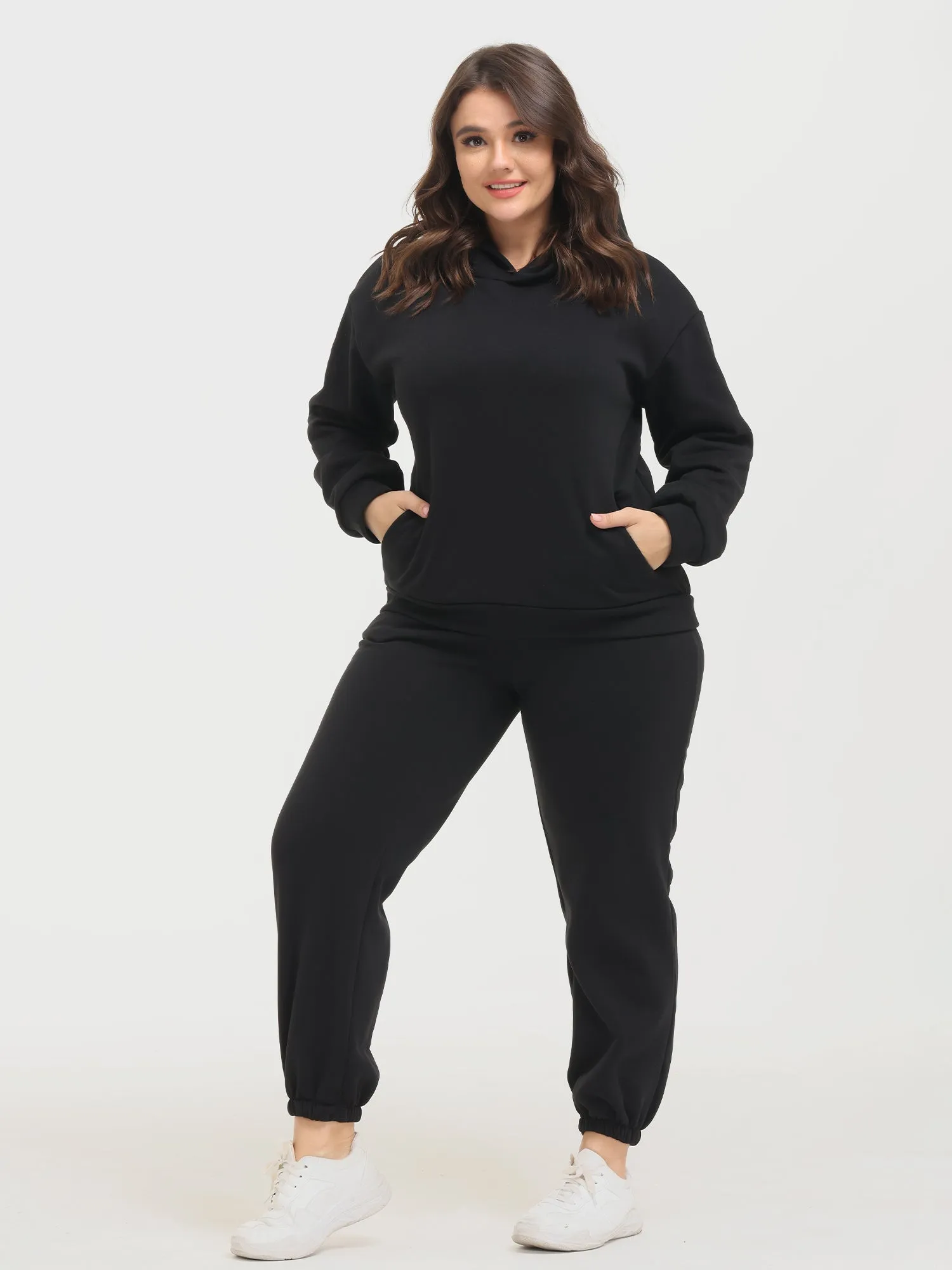 Midsize Casual Fashion Fleece Hoodie 2-Piece Set
