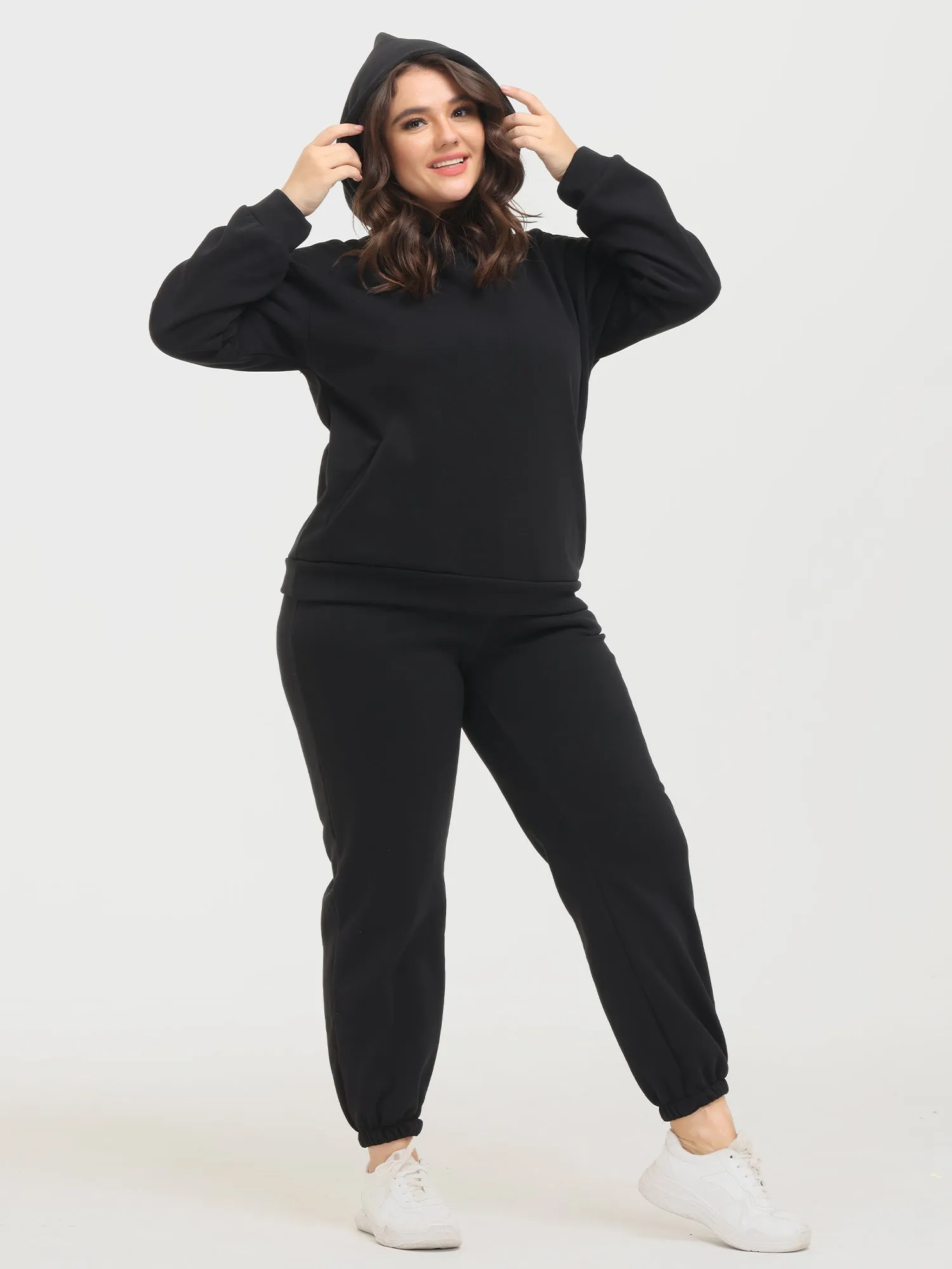 Midsize Casual Fashion Fleece Hoodie 2-Piece Set