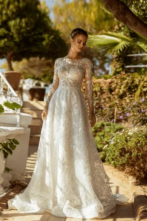 Modern Long Sleeve Wedding Dress - Pretty Sequin Dress - Fitted Lace Wedding Dress with Sleeves Plus Size