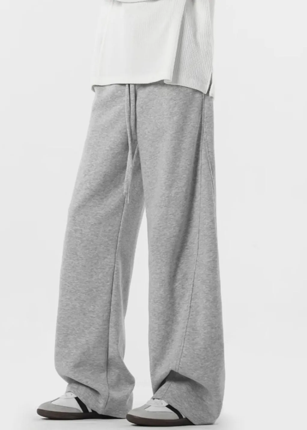 New Grey Lace Up Pockets Warm Fleece Mens Pants Spring RM064